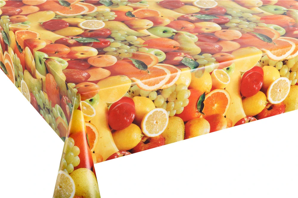 PVC Personalized Table Cloth with Nonwoven Backing Vinyl Fruit Design Tablecloth